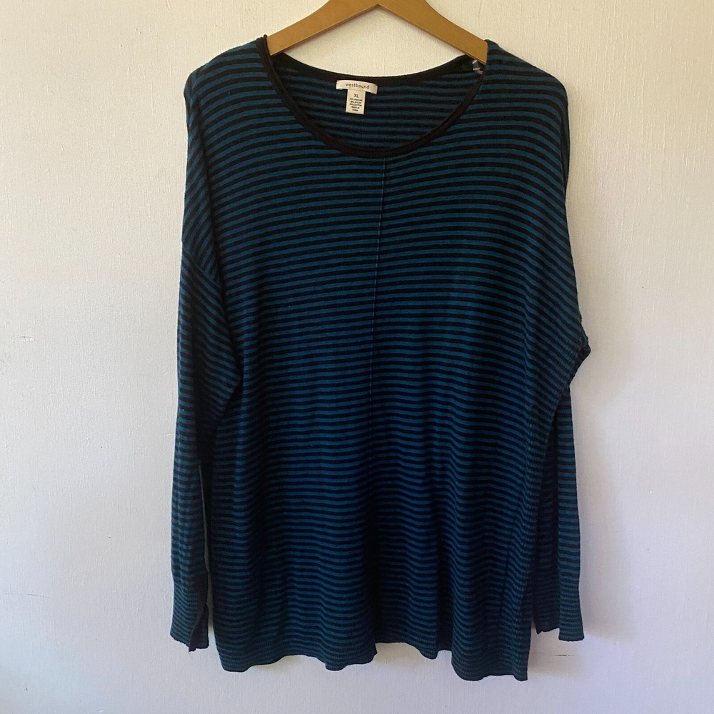 Westbound Tunic Sweater Womens XL Blue Striped Round Neck‎ Coastal Preppy